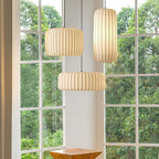 Rice Paper Pendant Light Japandi Lantern Shade Adjustable Height Kitchen Dining Room Home Decor - Stack & Clear 5