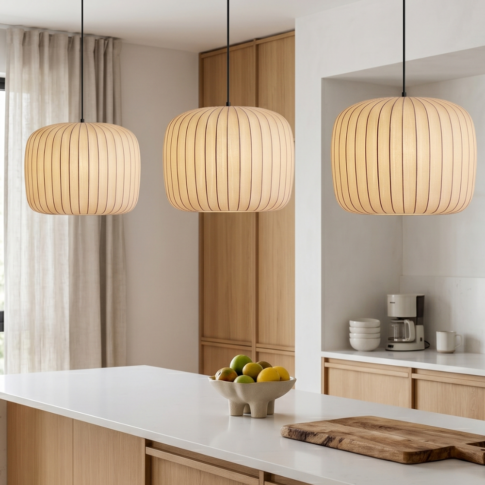 Rice Paper Pendant Light Japandi Lantern Shade Adjustable Height Kitchen Dining Room Home Decor - Stack & Clear 99