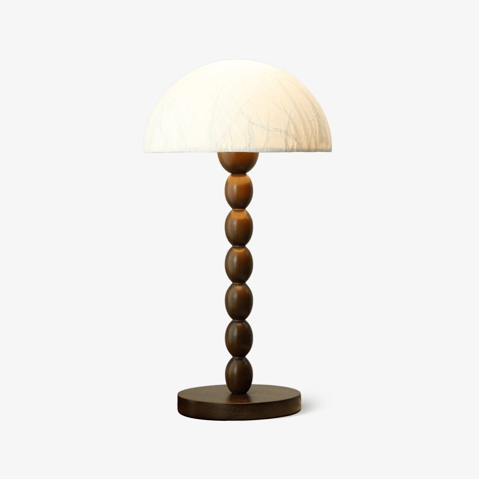 Rice Paper Table Lamp Beaded Wood Base Dome Shade Japandi Bedside Living Room Home Decor - Stack & Clear 0