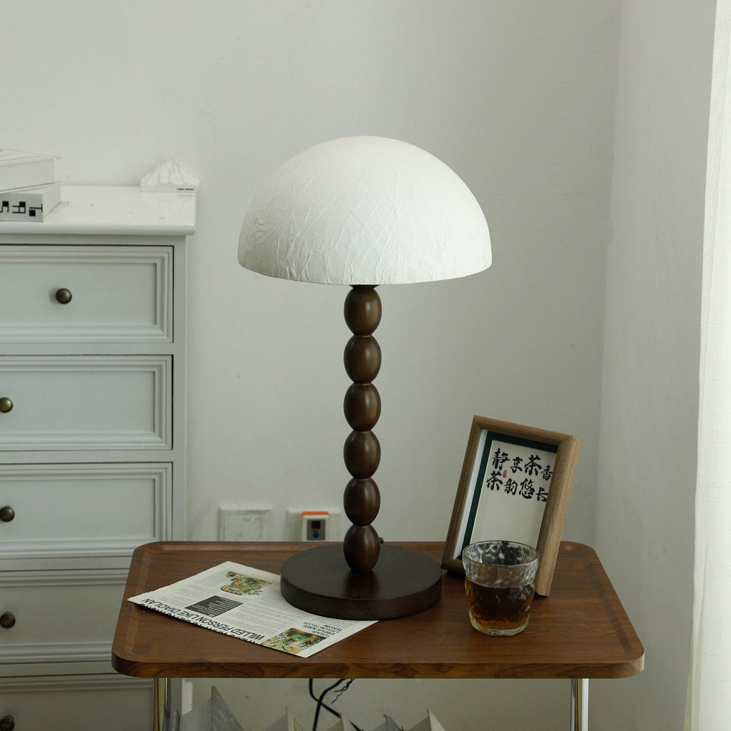 Rice Paper Table Lamp Beaded Wood Base Dome Shade Japandi Bedside Living Room Home Decor - Stack & Clear 7