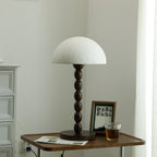 Rice Paper Table Lamp Beaded Wood Base Dome Shade Japandi Bedside Living Room Home Decor - Stack & Clear 8