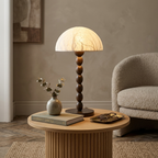 Rice Paper Table Lamp Beaded Wood Base Dome Shade Japandi Bedside Living Room Home Decor - Stack & Clear 997