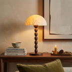 Rice Paper Table Lamp Beaded Wood Base Dome Shade Japandi Bedside Living Room Home Decor - Stack & Clear 998