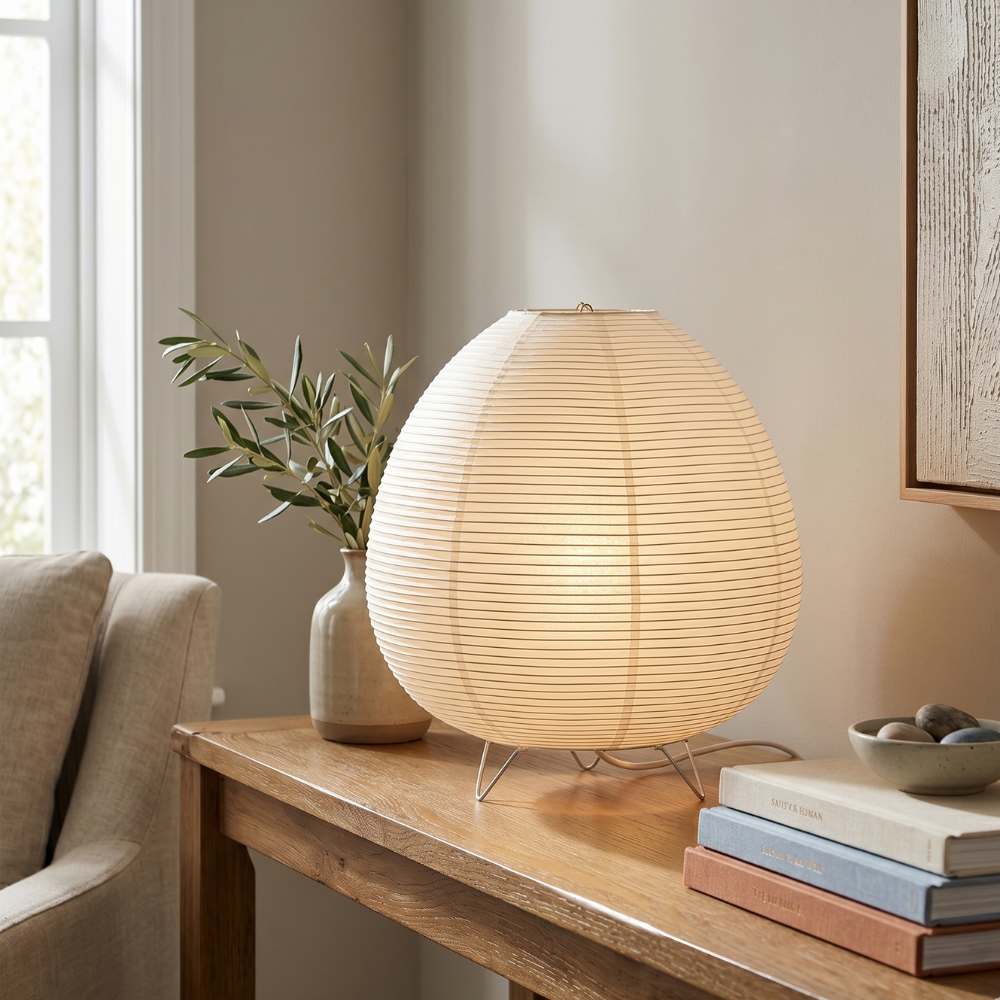 Rice Paper Table Lamp Japandi Tripod Bedside Warm Glow Living Room Home Decor - Stack & Clear 99