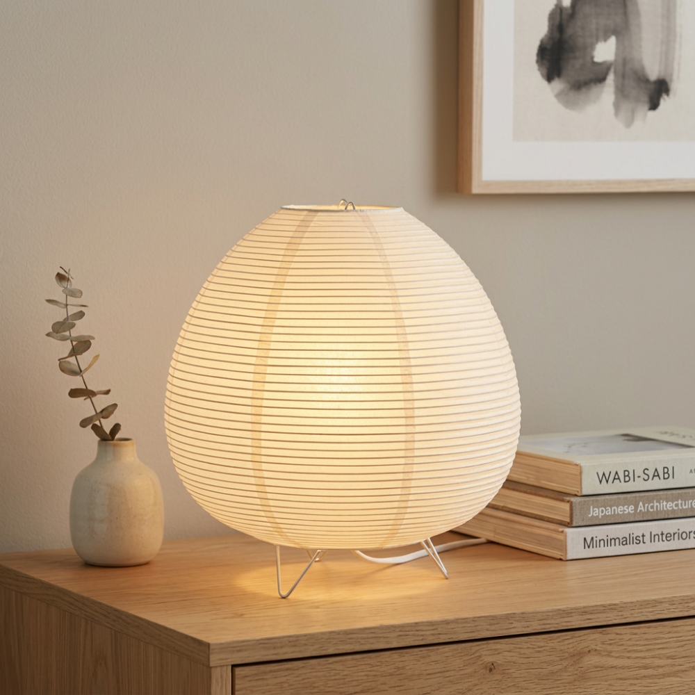 Rice Paper Table Lamp Japandi Tripod Bedside Warm Glow Living Room Home Decor - Stack & Clear 999
