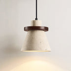 Ring Pendant Light in Yellow Travertine and Wood – Indoor Ceiling Light Fixture 0