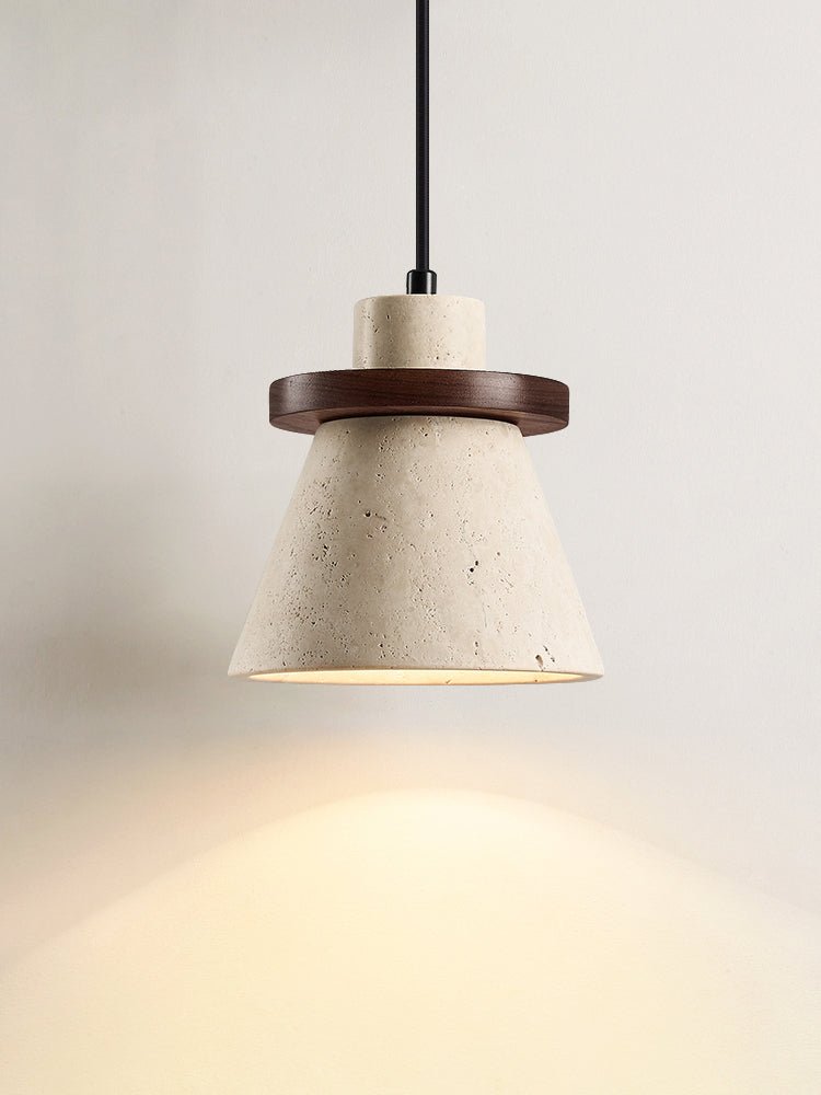 Ring Pendant Light in Yellow Travertine and Wood – Indoor Ceiling Light Fixture 2
