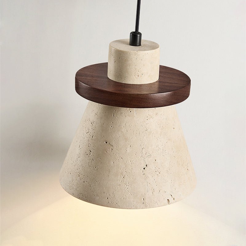 Ring Pendant Light in Yellow Travertine and Wood – Indoor Ceiling Light Fixture 4