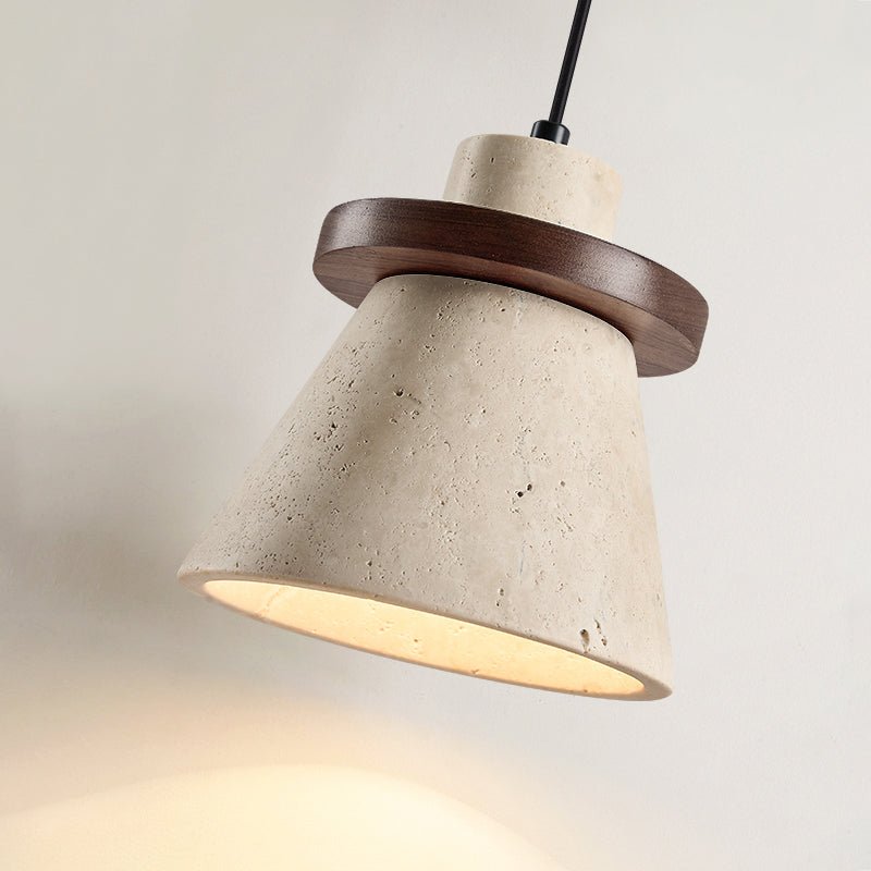 Ring Pendant Light in Yellow Travertine and Wood – Indoor Ceiling Light Fixture 5