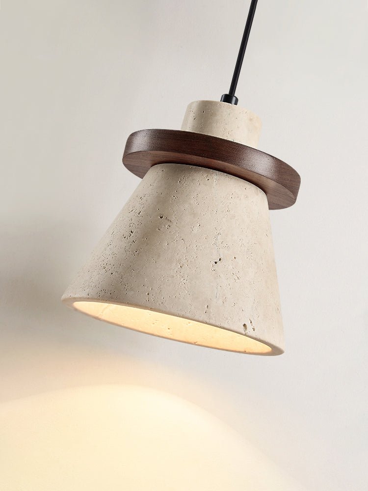 Ring Pendant Light in Yellow Travertine and Wood – Indoor Ceiling Light Fixture 8