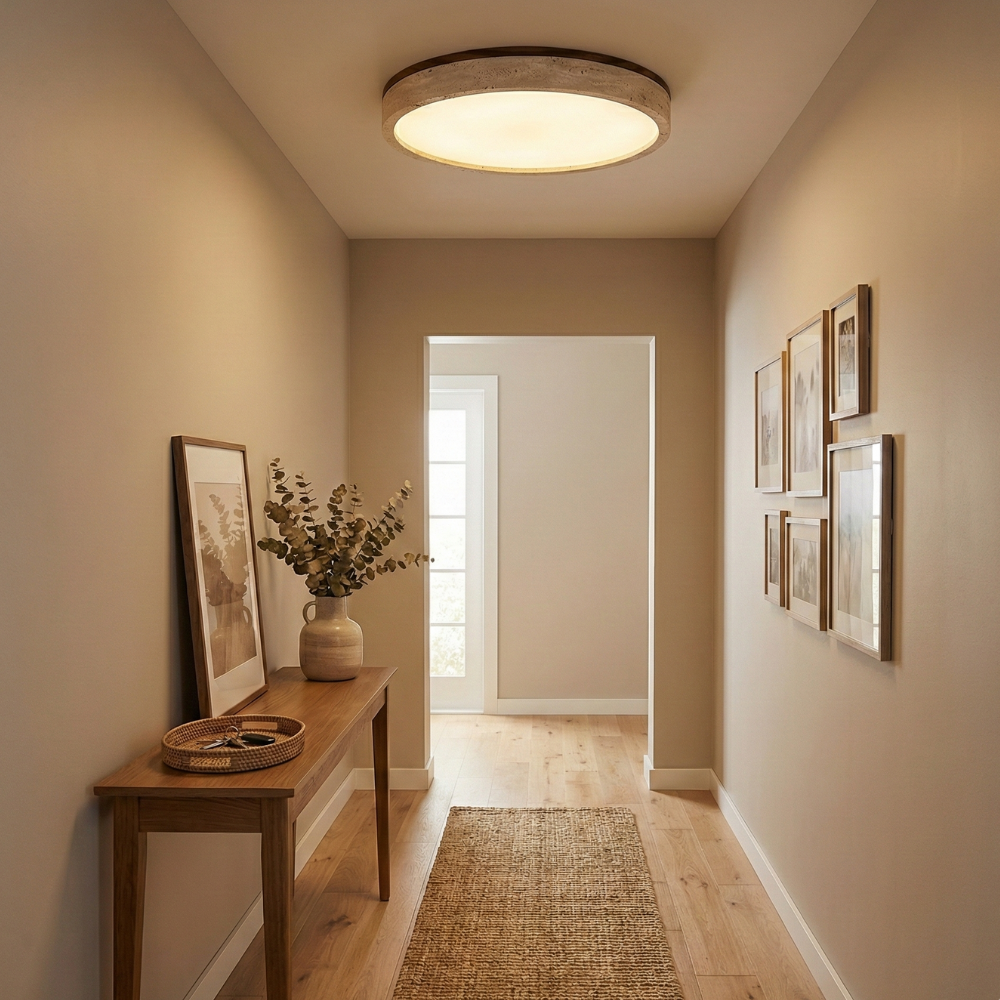 Round Flush Mount Ceiling Light with Yellow Travertine Frame – LED Fixture for Modern Interiors 11