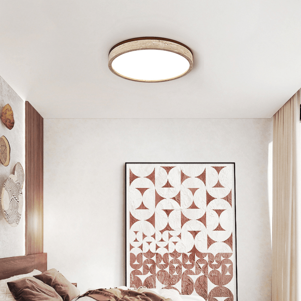 Round Flush Mount Ceiling Light with Yellow Travertine Frame – LED Fixture for Modern Interiors 2