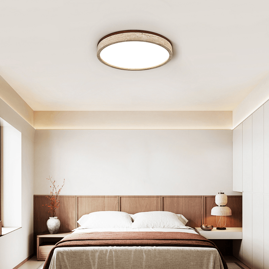 Round Flush Mount Ceiling Light with Yellow Travertine Frame – LED Fixture for Modern Interiors 3