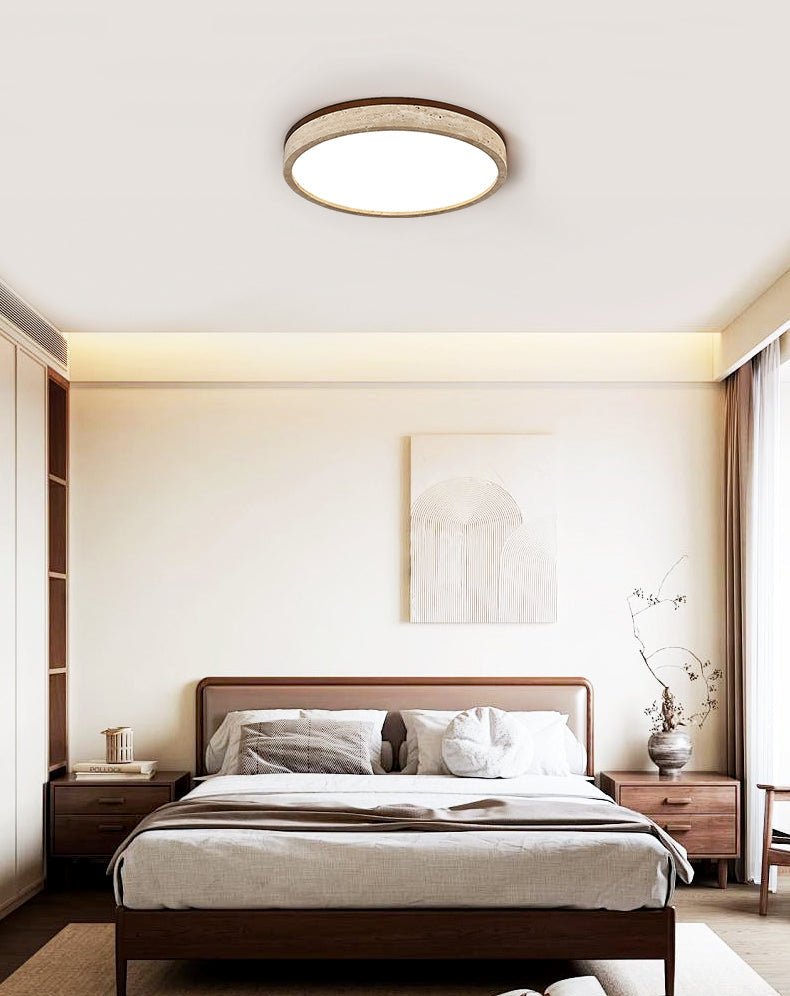Round Flush Mount Ceiling Light with Yellow Travertine Frame – LED Fixture for Modern Interiors 4