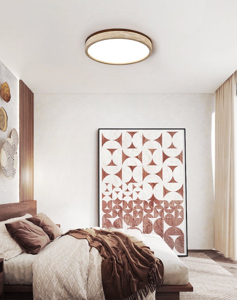 Round Flush Mount Ceiling Light with Yellow Travertine Frame – LED Fixture for Modern Interiors 5