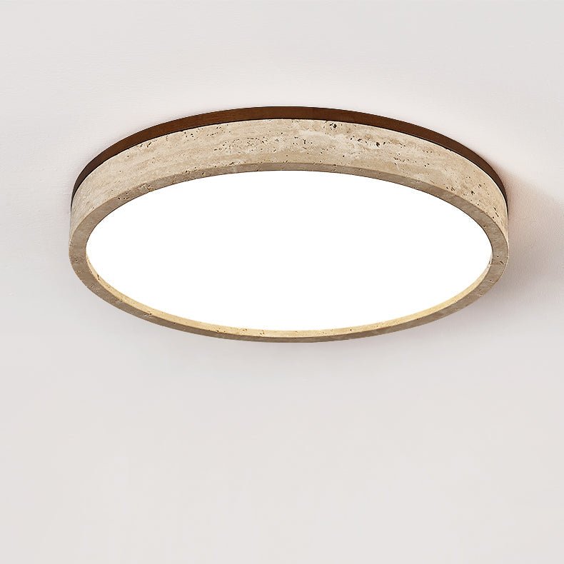 Round Flush Mount Ceiling Light with Yellow Travertine Frame – LED Fixture for Modern Interiors 6