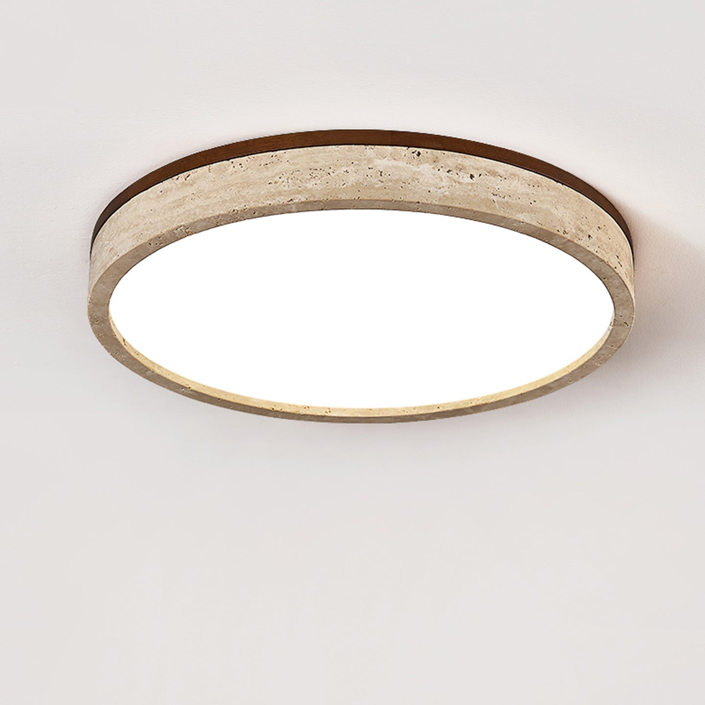 Round Flush Mount Ceiling Light with Yellow Travertine Frame – LED Fixture for Modern Interiors 8