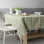 Rustic Striped Tablecloth Cotton Linen Elegant Design 0