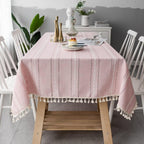 Rustic Striped Tablecloth Cotton Linen Elegant Design 1