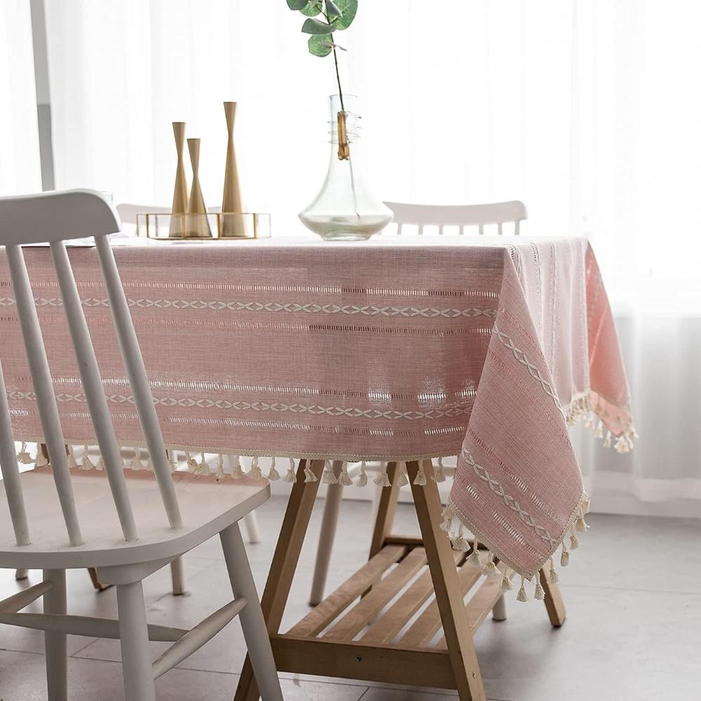Rustic Striped Tablecloth Cotton Linen Elegant Design 4