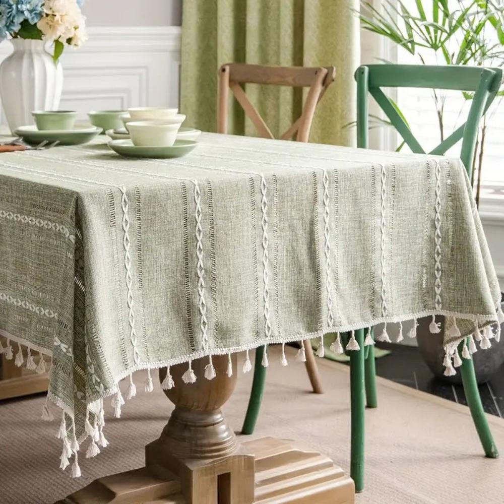 Rustic Striped Tablecloth Cotton Linen Elegant Design 5