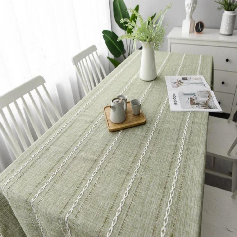 Rustic Striped Tablecloth Cotton Linen Elegant Design 6
