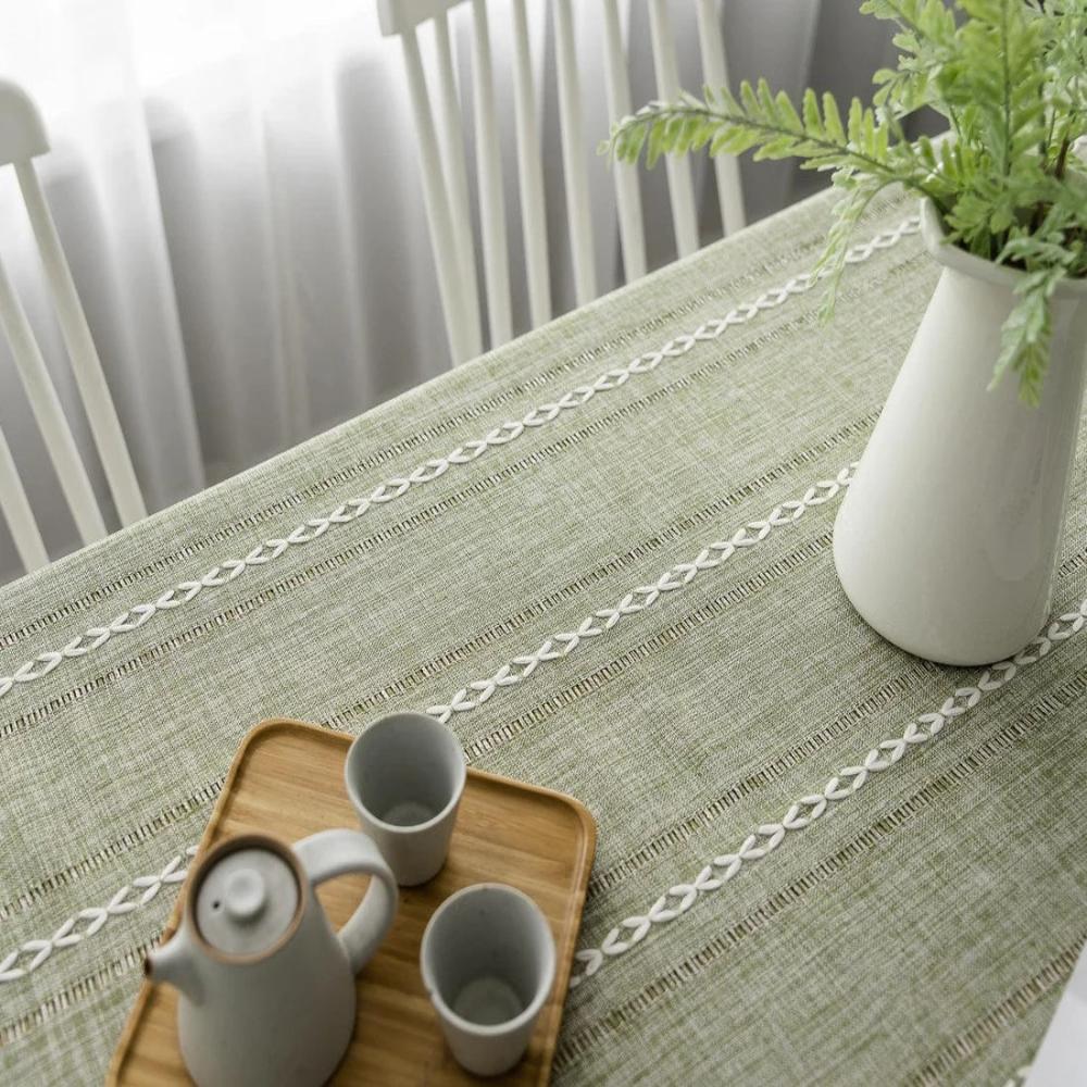 Rustic Striped Tablecloth Cotton Linen Elegant Design 7