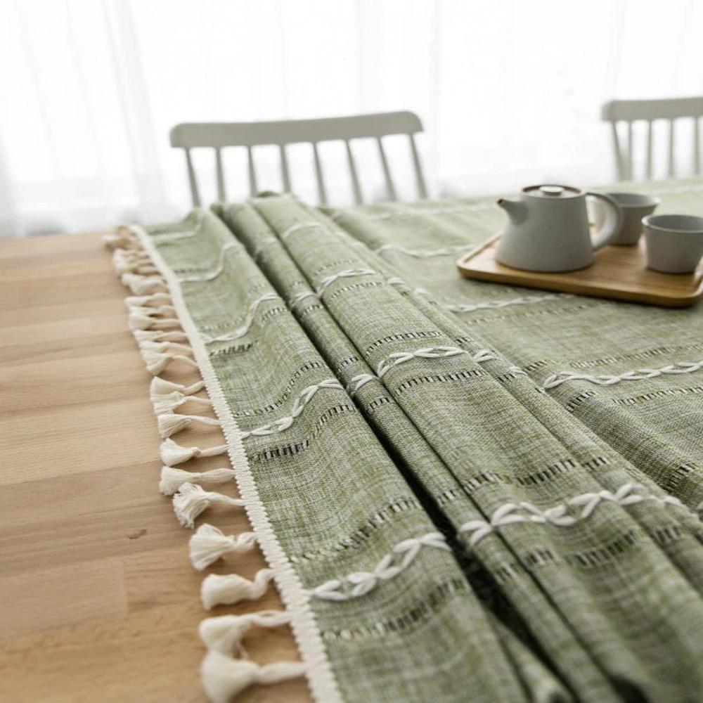 Rustic Striped Tablecloth Cotton Linen Elegant Design 8