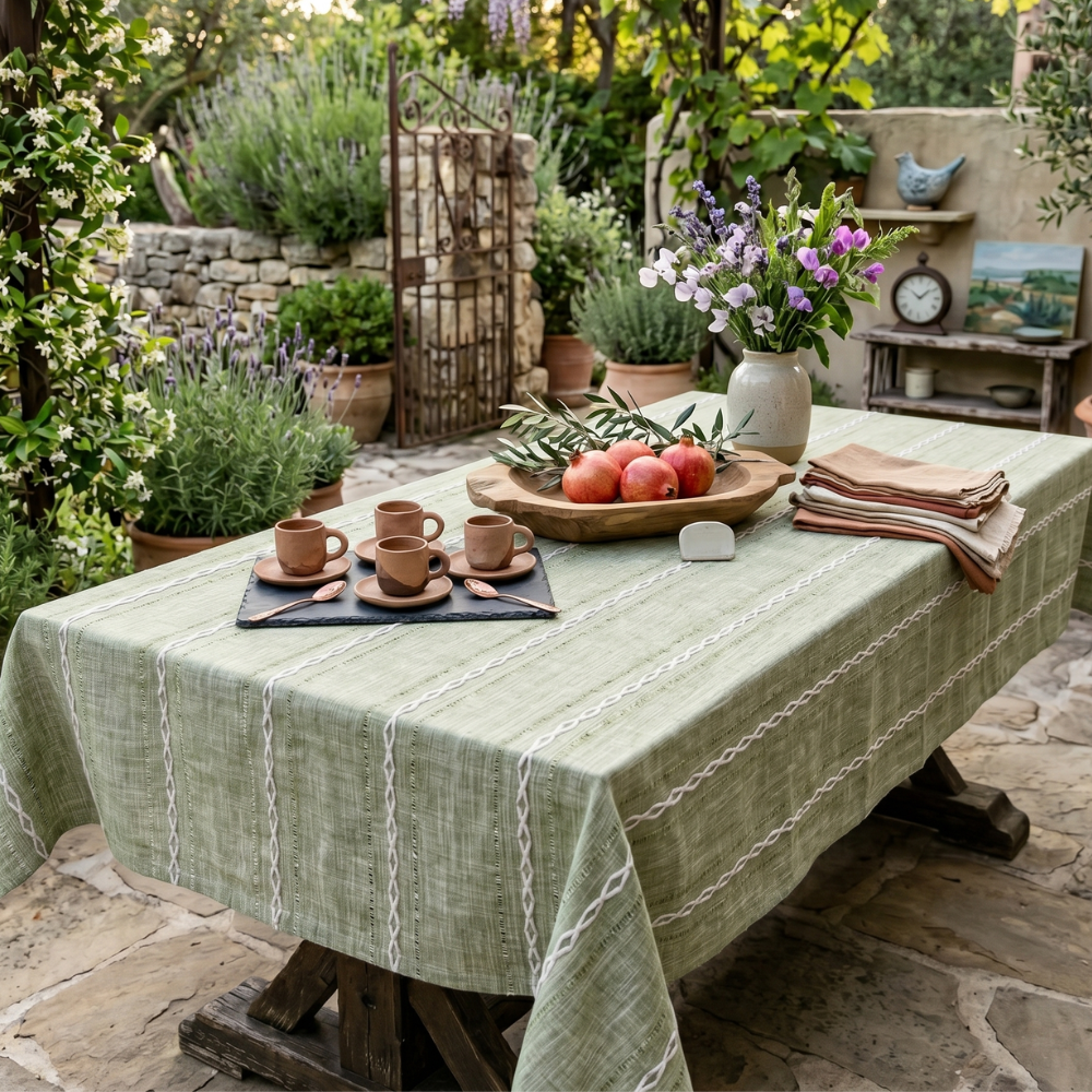 Rustic Striped Tablecloth Cotton Linen Elegant Design 90