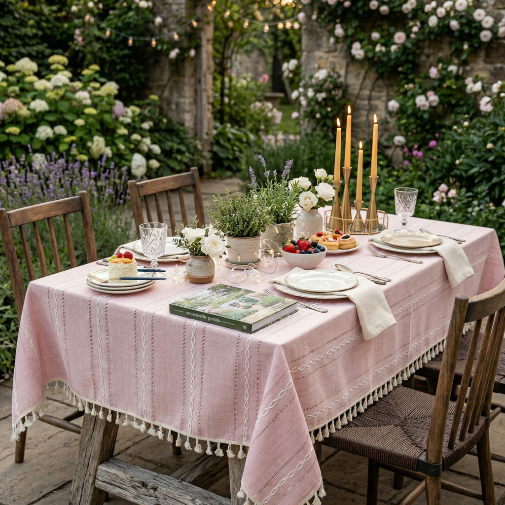 Rustic Striped Tablecloth Cotton Linen Elegant Design 99