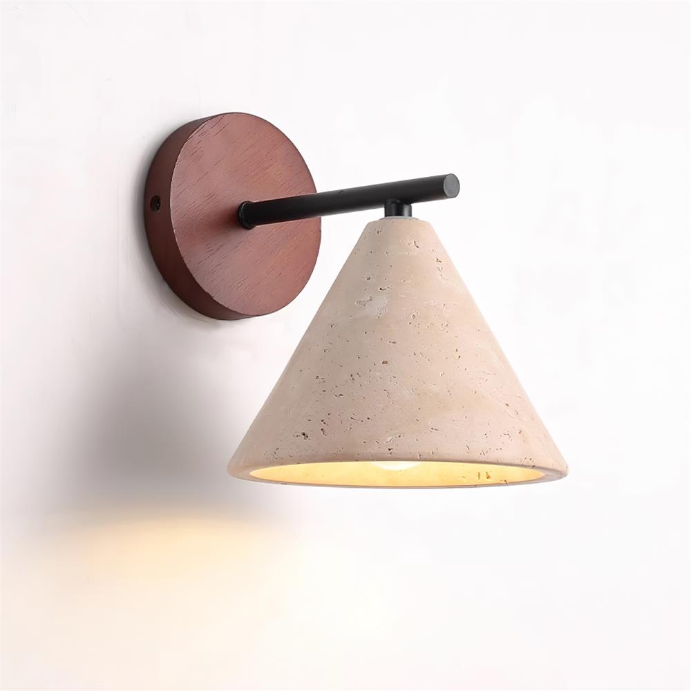 Rustic Wall Sconce Lighting with Stone Shade and Wooden Backplate 0