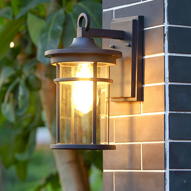 Rustic Waterproof Outdoor Wall Sconce Lamp - Black Cast Aluminum Exterior Lantern 1