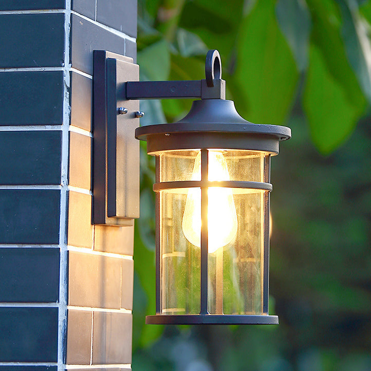 Rustic Waterproof Outdoor Wall Sconce Lamp - Black Cast Aluminum Exterior Lantern 2