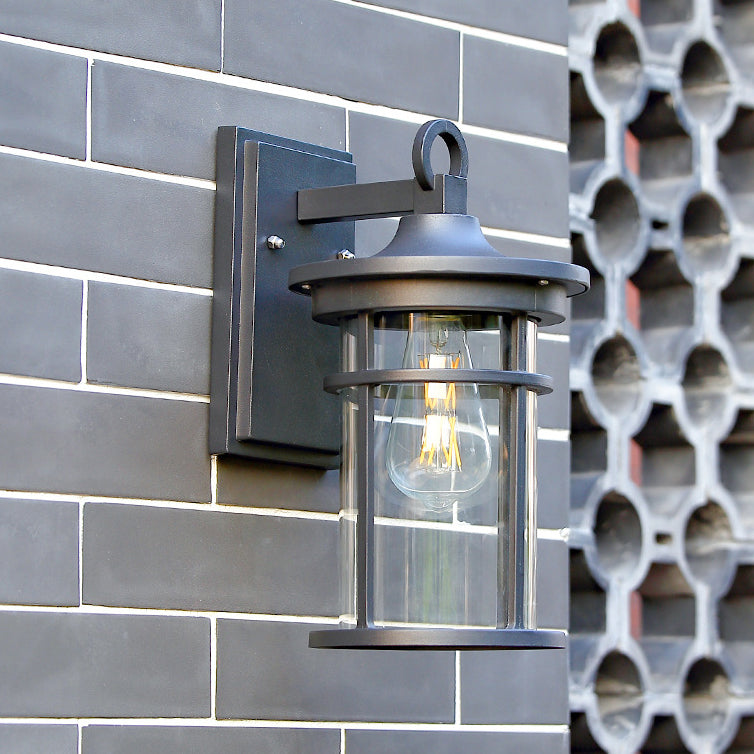 Rustic Waterproof Outdoor Wall Sconce Lamp - Black Cast Aluminum Exterior Lantern 7