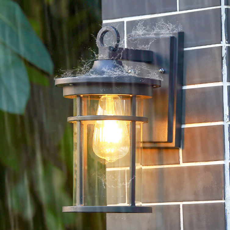 Rustic Waterproof Outdoor Wall Sconce Lamp - Black Cast Aluminum Exterior Lantern 8