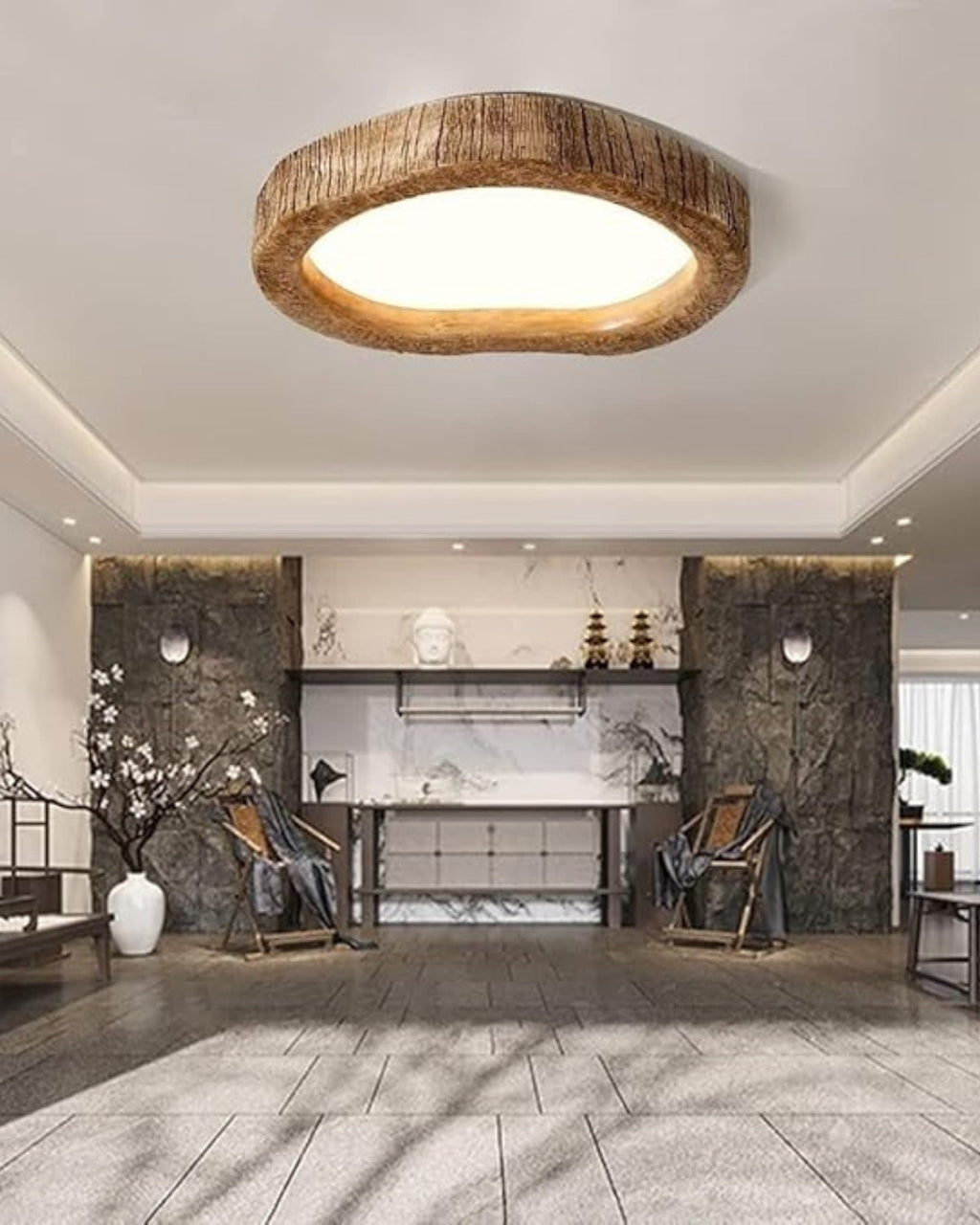 Rustic Wood Flush Mount Ceiling Light Fixture – LED Compatible for Modern Home Decor 4