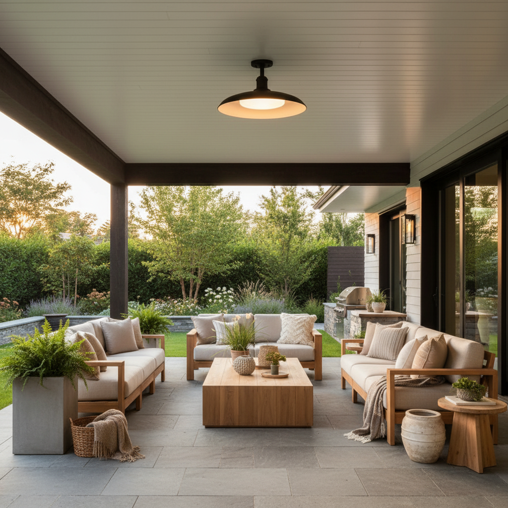 Scandinavian Style Round Semi-Flush Mount Ceiling Light Fixture – Carbonized Steel for Outdoor Use, Waterproof, 11.42 Wide 9