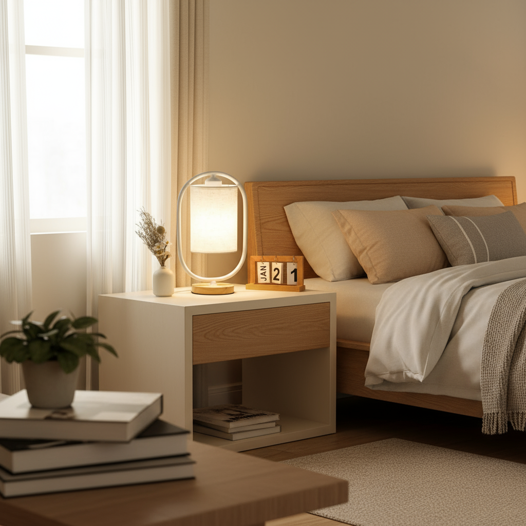 Scandinavian Style Solid Wood Table Lamp – Modern 1-Light Bedside Lamp for Bedroom or Living Room 11