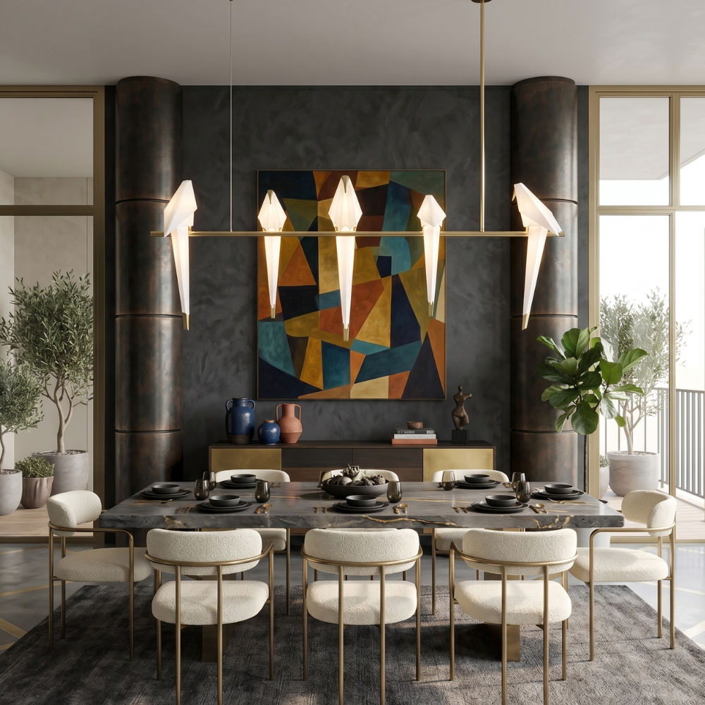 Sculptural Chandelier Acrylic Metal Adjustable Dimmable Gold 97