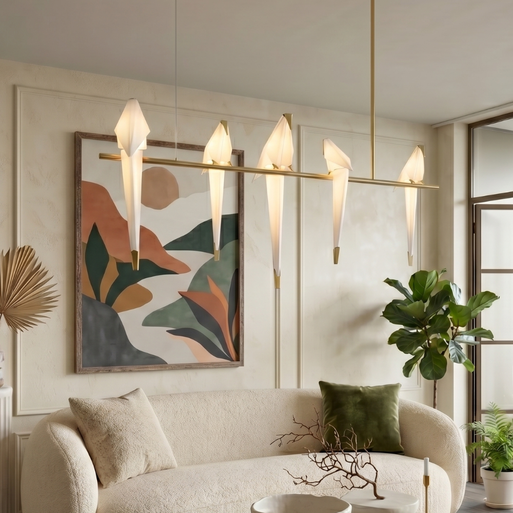 Sculptural Chandelier Acrylic Metal Adjustable Dimmable Gold 98