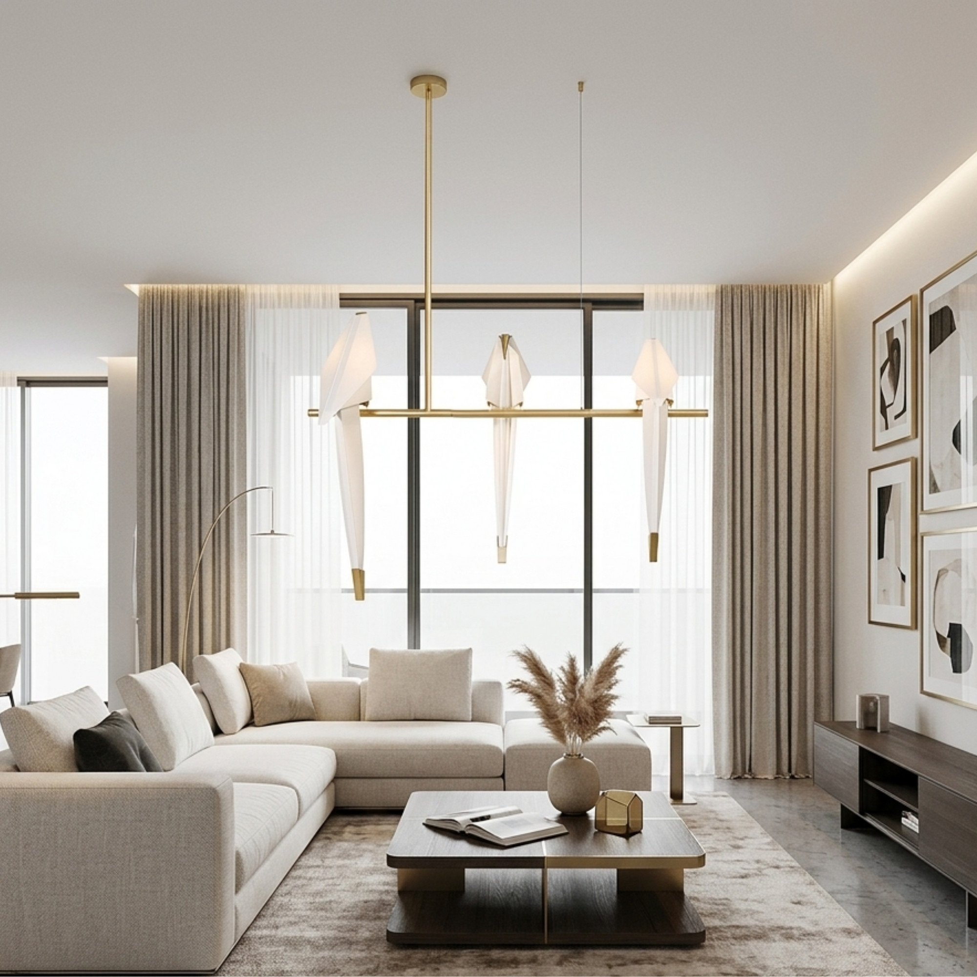 Sculptural Chandelier Acrylic Metal Adjustable Dimmable Gold 99