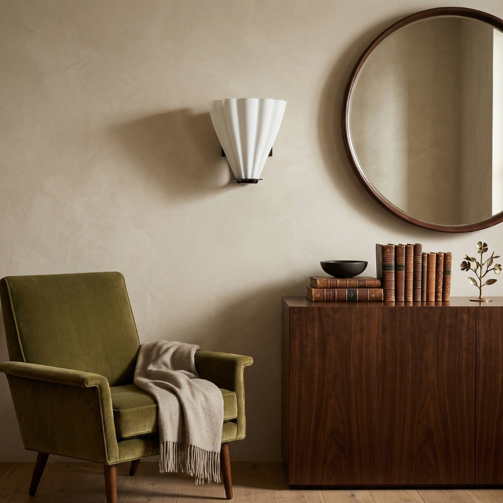 Sculptural Frosted Glass Wall Light with Shell Design 99