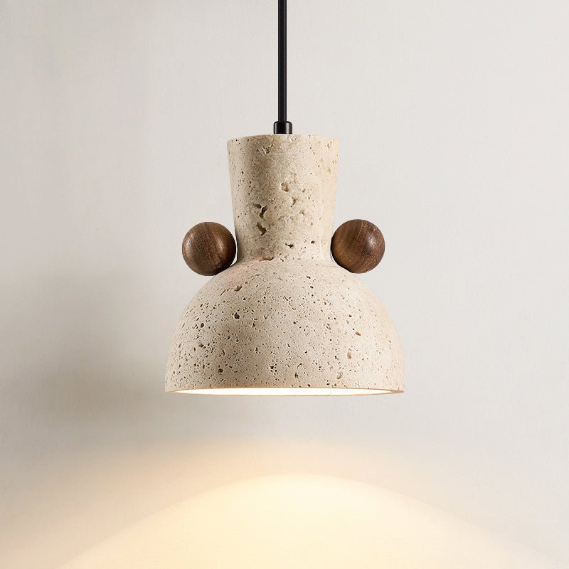 Sculptural Yellow Travertine Pendant Light with Walnut Accents 0
