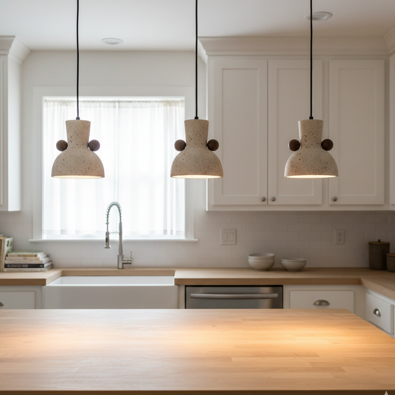 Sculptural Yellow Travertine Pendant Light with Walnut Accents 11