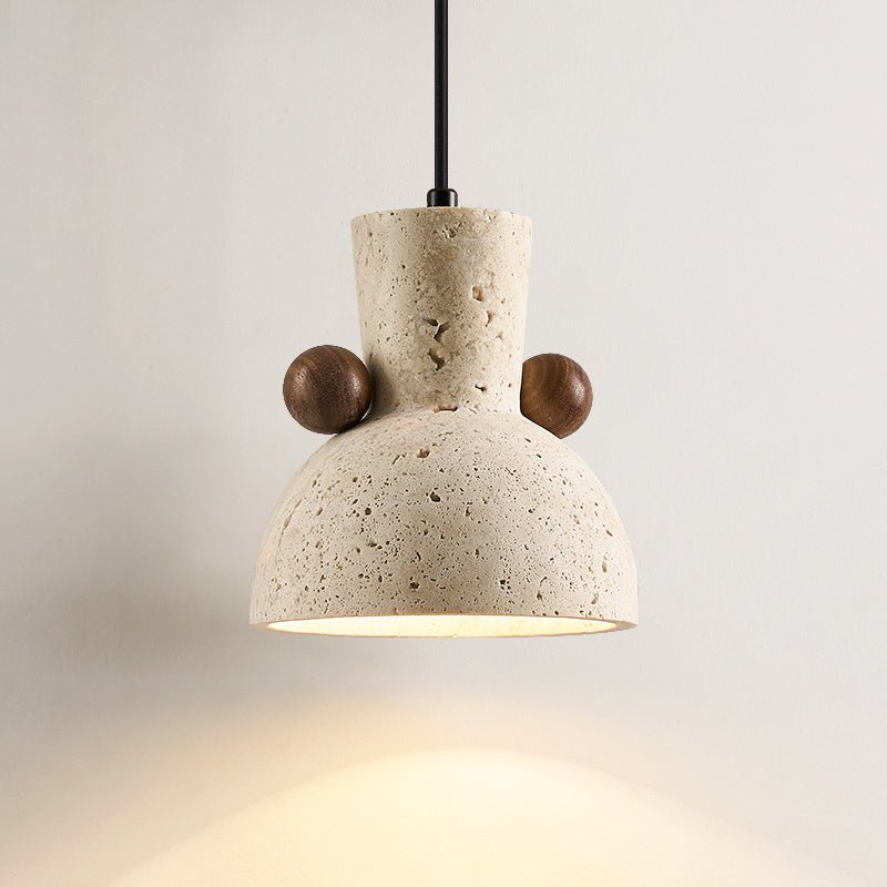 Sculptural Yellow Travertine Pendant Light with Walnut Accents 2