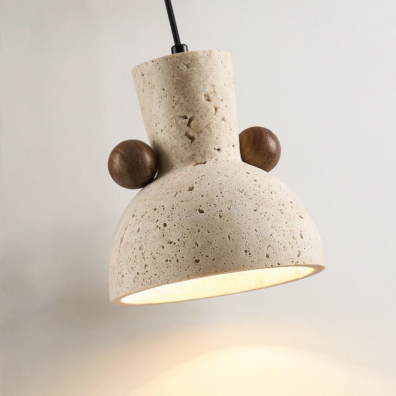 Sculptural Yellow Travertine Pendant Light with Walnut Accents 3