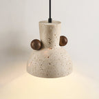 Sculptural Yellow Travertine Pendant Light with Walnut Accents 4