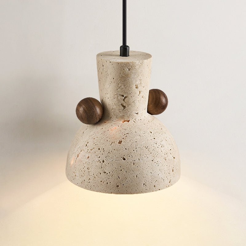 Sculptural Yellow Travertine Pendant Light with Walnut Accents 4