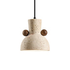 Sculptural Yellow Travertine Pendant Light with Walnut Accents 5