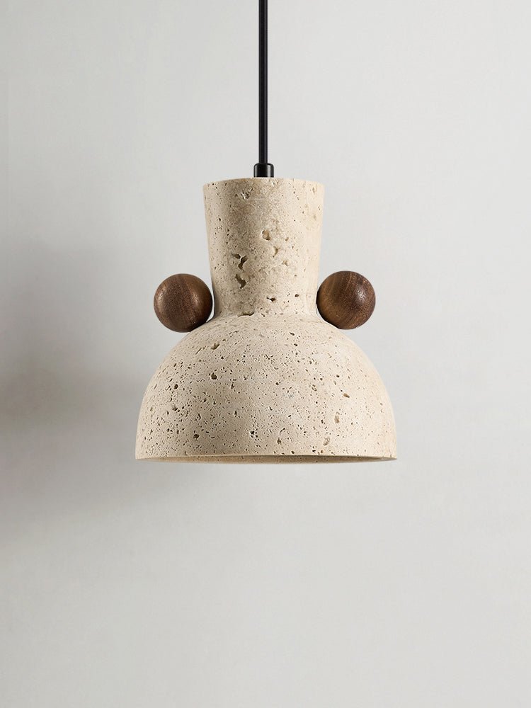 Sculptural Yellow Travertine Pendant Light with Walnut Accents 6